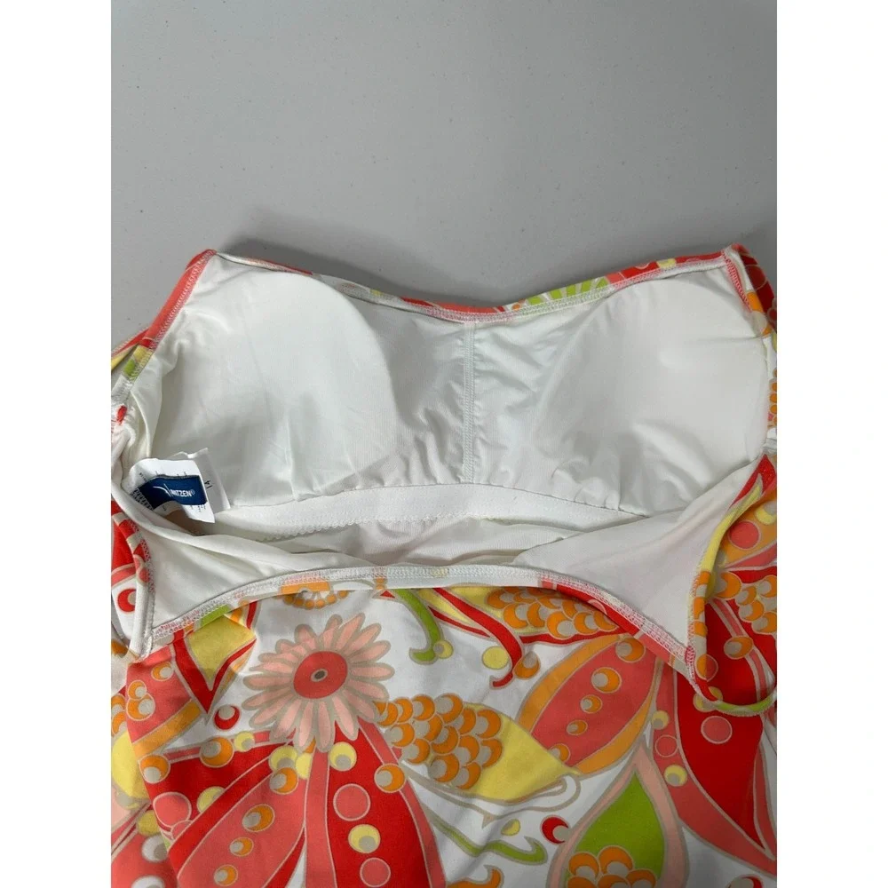 Jantzen One Piece‎ Swimsuit Size 14 Floral Artsy Red White Boho